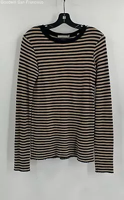 Vince Womens Black Beige Striped Cotton Long Sleeve Pullover Sweater Size Medium • $17.99