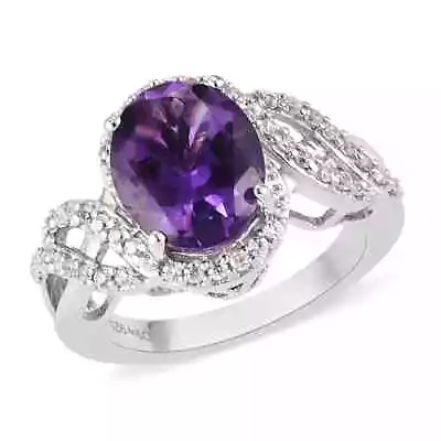 3.90ctw Moroccan Amethyst & Zircon Ring Platinum Plated Size 7 • $38