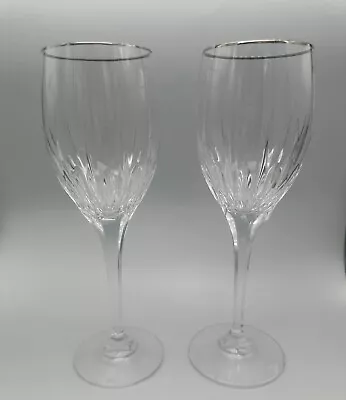 MIKASA Arctic Lights PLATINUM (2)  9  Water Wine Crystal Glass PRICE IS FOR TWO • $28.86