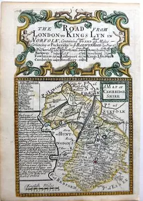 CAMBRIDGESHIRE CAMBRIDGE  BY EMANUEL BOWEN C1720 GENUINE ANTIQUE ENGRAVED MAP • £39.99