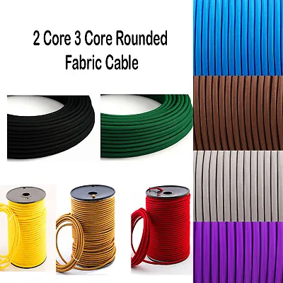 2 Core 3 Core Rounded  Fabric Braided Electric Cable Flex Vintage Lamp 0.75mm • £2.89