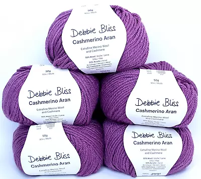 Debbi Bliss Yarn Cashmerino Aran Mulberry Purple Merino Wool 50g Donut Balls X5 • $72