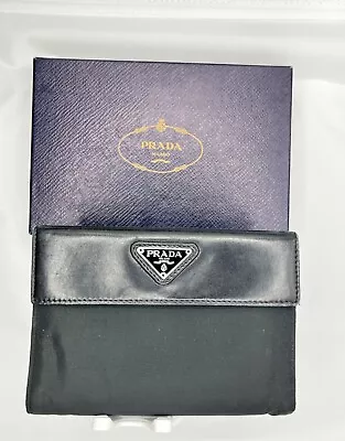 PRADA Nylon Saffiano Leather Trifold Wallet Purse Black Authentic From Japan Fro • $50