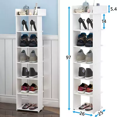 £26.59 • Buy 7 Tier Wooden Shoe Rack Tall Storage Shelf Unit Cabinet Organiser Footwear Stand