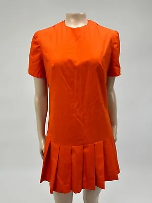 Vintage 70's Handmade Women's Dress Sleeveless Pleated Cotton Mini Orange W4-24 • $23.99