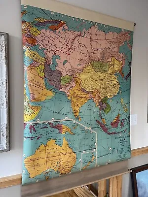 Asia - Vintage 1950 School Pull Down Wall Map - Weber Costello - On Canvas Roll • $310