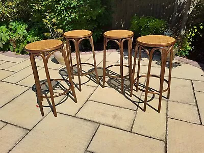 £9.99 • Buy Bar Stools Set Of 4 Bamboo With Wicker Seat Top