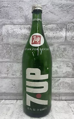 Vintage 7up Green Glass Bottle 32 Oz 1977 • $14.99