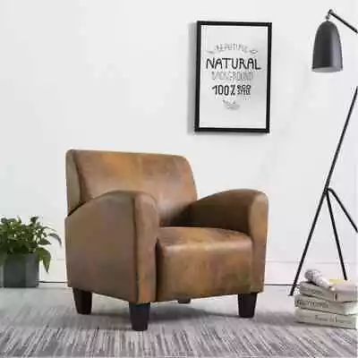 Sofa Chair Brown Faux Suede Leather Q8C2 • $584.94