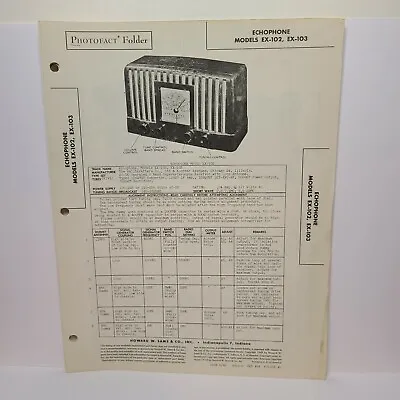 Sams Photofact Service Manual 64-5 Echophone Radio Models Ex-102 Ex-103 • $2.99