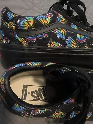 Vans Womens 7.5 Rainbow Multicolor Butterfly Sneakers Tennis Shoes Custom Black • $29.99