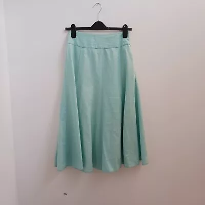 Laura Ashley Linen Turquoise Blue Green Jade Flared Panel Midi Skirt UK 8 • £15