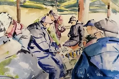 ORIGINAL Watercolour Chinese Card Players 21 X 13   Zoom Demo Marilyn Allis • £69.99