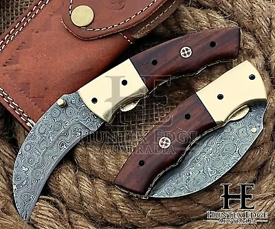 HUNTEX Custom Handmade Damascus 100mm Long Hunting Folding Pocket Karambit Knife • $114.95