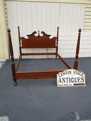 64237  Antique Solid Mahogany Poster Bed With Rails • $575