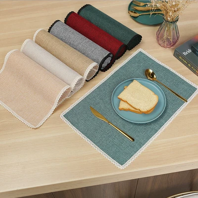 £4.49 • Buy UK Placemat Lace Coaster Simple Linen Cloth Art Insulation Anti-scald Table Mat