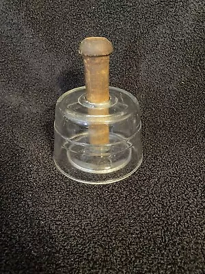 Vintage Cow Pattern Butter Mold Press With Wood Handle Clear Glass • $40