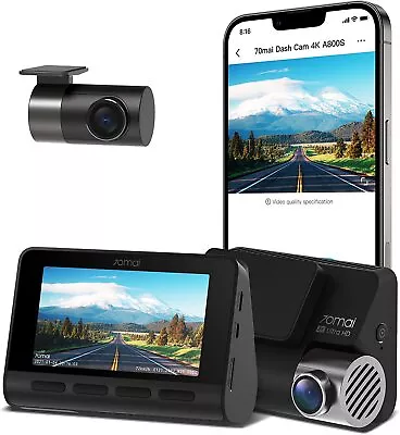 70mai A800S Dash Cam Built In GPS 2160P 4K Night Vision Front And Rear Car DVR  • $278.30