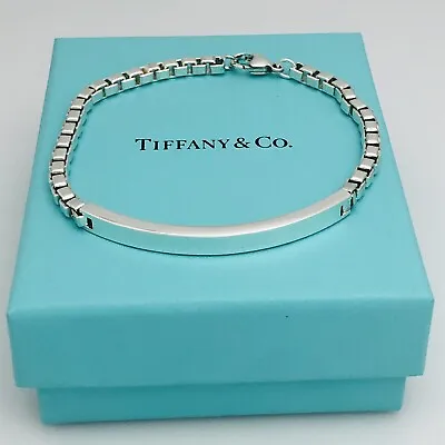 9  Large Unisex Mens Tiffany & Co Silver Venetian ID Box Link I.D. Bracelet • $395