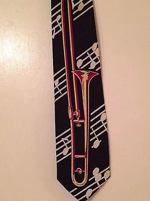 $29.99 • Buy Trombone Tie Brass Instrument Necktie Music Notes Band Geek