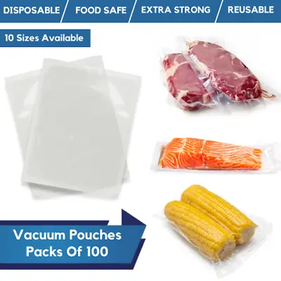 £8.99 • Buy 100 Clear Plastic Vacuum Bags For Food Storage & Sous Vide - Sealer Pouches