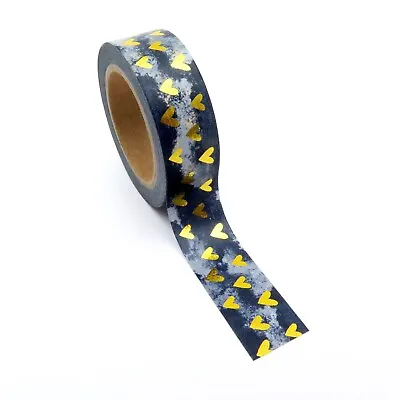 $5.50 • Buy Washi Tape Gold Foil Hearts Navy Blue Cloudy Background 15mm X 10m