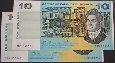 Australian 1972 $10 R304L Last Prefix Banknote Pair - TBB 055560 & TBB 055561 • $495