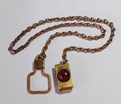 Vintage / Antique 20  Pocket Watch Chain W/ Red Jelly Belly On Belt / Lapel Hook • $19.95