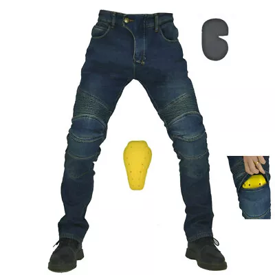 Men's Jeans Motorcycle Denim Distressed Motorbike Pants Stretch Protection Pads • $59.99
