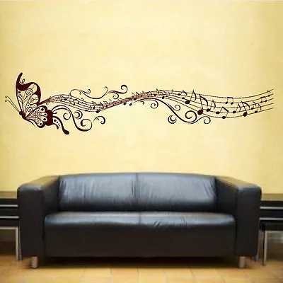 Butterfly & Music Notes Vinyl Sticker Wall Art Bedroom Decal 3 • £19.94