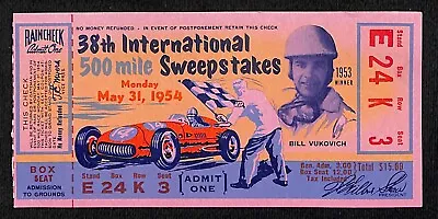 1954 Indy 500 Ticket / IMS 500 Mile Sweepstakes Ticket Stub - Seat 3 VGC • $64.99