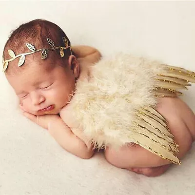 Newborn Baby Gold Feather Angel Wings Photo Headband Costume Photography Props • $10