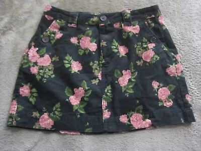 Wild Fable Womens 10 Black Floral Pink Rose Corduroy Mini Skirt 32 Inch Waist • $7.95