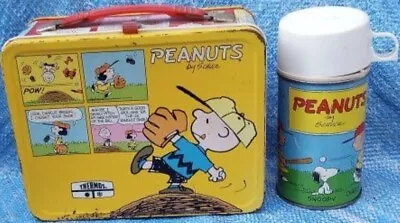 Peanuts Metal Lunchbox Complete With Thermos Vintage Charlie Brown Snoopy Lucy • $88.65