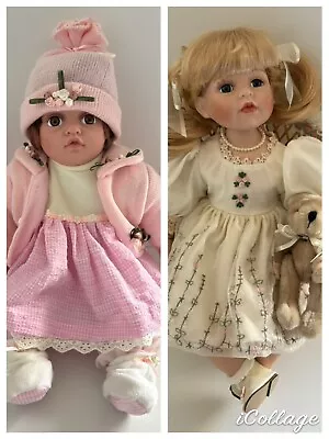 Homeart Vintage 1990's Porcelain Dolls X2 Toddler Kelly & Louise W/Chair & Teddy • $49.99