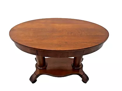 Oval Desk Writing Table Tiger Oak Drawer Bottom Shelf American Empire Petite • $1671.65