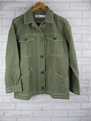 Zara Mens Jacket Shirt Green M Collared Button Front Pockets • $44