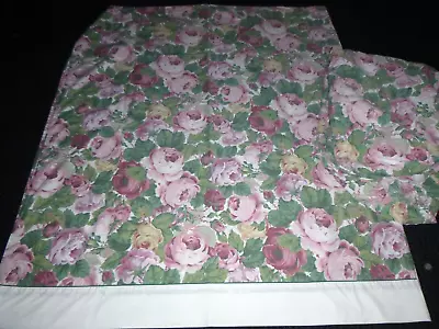 Vtg Martex Atelier Queen Flat & Fitted Sheet Rose Chintz Pink Roses 50/50 Percal • $44