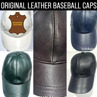 Mens Leather Baseball Caps Snapback Sports Fishing Sheepskin Adjustable Hats UK • £15.99
