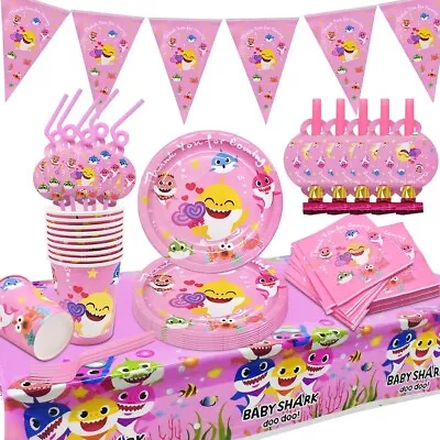 Baby Shark Pink Party Supplies Birthday Decoration Tableware Complete Set - 145 • $37.99