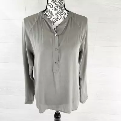 Vince Half Button Down Long Sleeve Popover Silk Top • $50