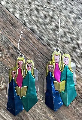 (2) Vtg Mexican Folk Art Punched Tin Hand Painted Christmas Ornaments Carolers • $8.99