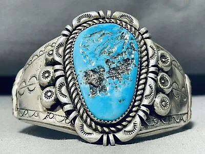 Leo Nez 71 Grams Vintage Navajo Turquoise Sterling Silver Bracelet Cuff • $732.59