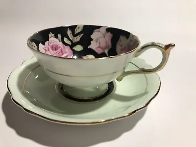 Vintage Paragon England Pink Rose Cabbage  Black Background Tea Cup & Saucer Set • $100