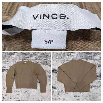 Vince Womens Small S Tan Brown Wide Sleeve Crew Neck Sweater Wool Cashmere Blend • $24.99