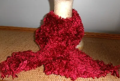 Deep Red Fringe Ends Scarf ---feather Wool--good Clean Condition--unwanted Gift • $4.50