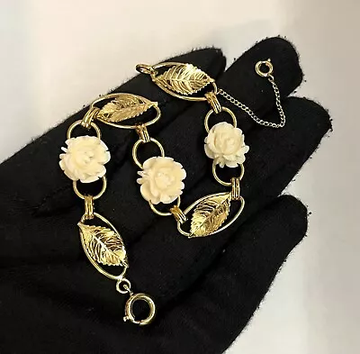 Beautiful 12k Gold Filled Floral Bracelet Gf 12mm 7.5” Vtg 10.4g Victorian YGF • $43