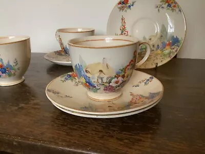 Art Deco Hampton Ivory - Old England Gardens Reg No 750831 Cup 3no/Saucer 4no • £17