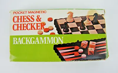 Magnetic Chess Checkers Backgammon Set Folding 3 In 1 Travel New! • $12.95