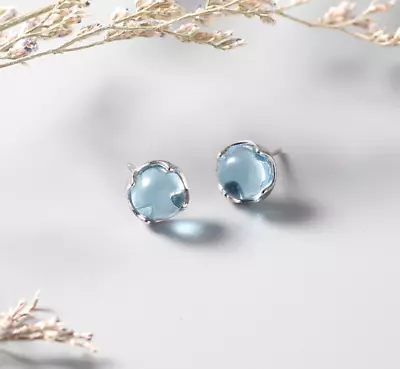 S925 Sterling Silver Transparent Aqua Crystal Ball Mermaid Tears Stud Earrings • $9.98